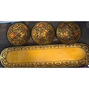 Pottery Barn Kasara Set Of 3 Decorative Bowls & 1 Serving Tray